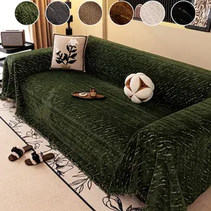 Luxury Textured Velvet Sofa Cushion, Dark Fringe, Anti-Dirty Anti-Slip Backrest Cover, Seat Towel for Couches, Dustproof Sofa Slipcover