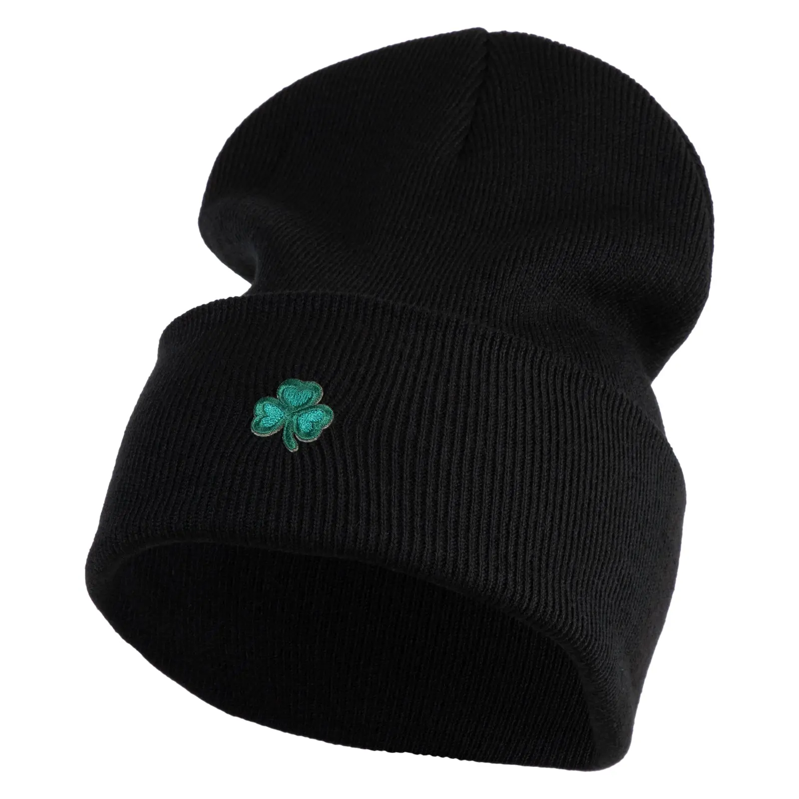 Shamrock St. Patrick's Day Embroidered Iron On Patched 12 Inch Long Knitted Beanie