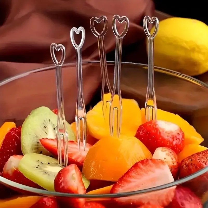 100pcs Tasting Mini Fork - Plastic Fruit Cake Utensil Small Dessert Food Pick Stick For Party Buffet Appetizer Picnic Supplies Fruit Serving Utensil