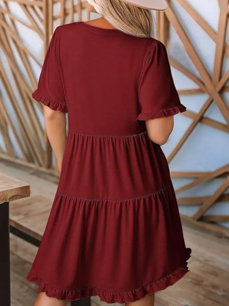 Brown Dress With Sleeves Dokotoo Women's Deep V Neck Bow Tie Mini Dress - Spring Summer 2025 Flowy Wedding Guest Dress Brown Dress With Sleeves Dokotoo Women's Deep V Neck Bow Tie Mini Dress - Spring Summer 2025 Flowy Wedding Guest Dress
