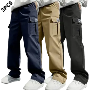 3PCS men's work pants, multi-pocket design, suitable for all seasons, multifunctional work pants, ideal for hiking, construction work, and everyday wear, casual fashion pants, loose fit