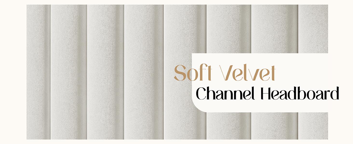 AMERLIFE Modern  Bed Frame with 58" Tall Headboard, Velvet Upholstered Platform Bed with Channel Tufted Wingback Headboard & Plating Trim Design, No Box Spring Needed, Luxury Bedroom Furniture/Best Gift Ideas/Christmas Gifts