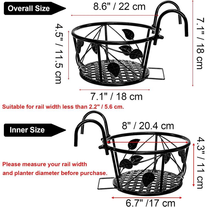 Tosnail 2-Pack Metal Plant Holders for Indoor Outdoor Railings, Fence Plant Hangers, Hanging Flower Baskets for Porch, Balcony, Stair Railing, Black