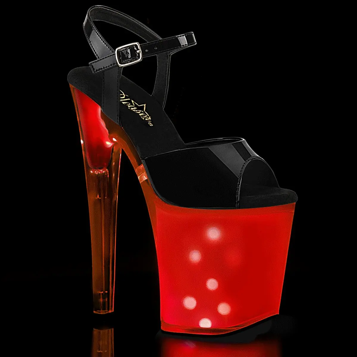 Women's High Heels, DISCOLITE-809 Black Patent Ankle Strap Sandals with 8" Heel, 4" Platform, USB Chargeable Disco Light-Up Footwear, Heeled, Patent Leather, Party Wear, Fashion, 8 In, Stylish, Shoe, Statement Shoes