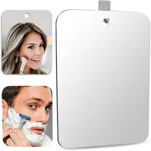 Shower mirror for fog free shaving, anti fog makeup mirror, bathroom accessories for travel and camping, wall mounted without hooks, also suitable for handheld makeup mirror