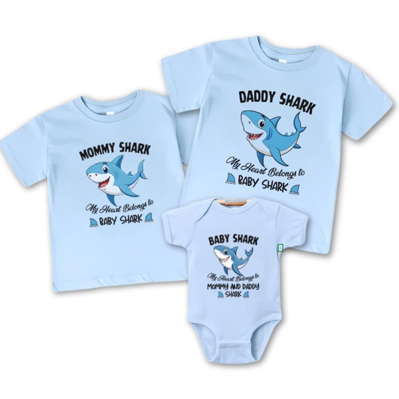 Shark Family T-Shirts, Mommy Shark Shirt, Baby Shark, Daddy Shark Tee, Daddy And Son Matching Shirt, Family Matching Outfits, Daddy And Me Womenswear Apparel Flash Sale T-Shirt Trio