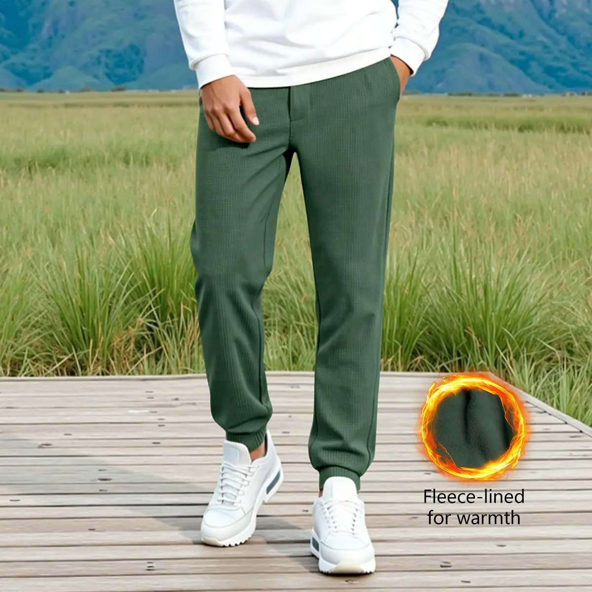 GINGTTO Men's Waffle Sweatpants Stretch Elastic Loose Fit Straight Pants Tapered Joggers Fashion Workout Trousers