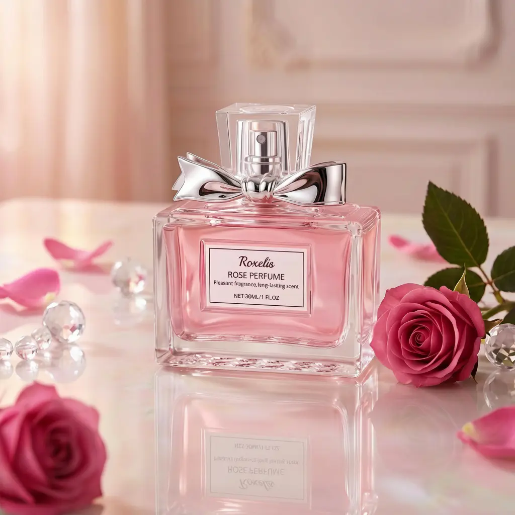 Roxelis Rose Perfume 30ml / 1 FL.OZ • Long-Lasting Elegant Floral Scent for Women • Romantic Sweet Pink Bow Princess Fragrance • Luxury Refreshing Under-Eye/Pulse Body Mist Cologne Spray for Daily Flawless Dating