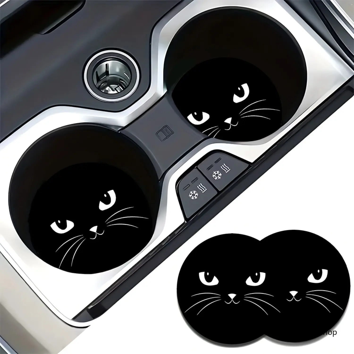 2Pcs Black Cat Car Coasters Absorbent Cup Holder Mat Cute Kitten Automobile Beverage Pad Witchy Vehicle Interior Accessories Gift for Women Cat Lovers,summerwins