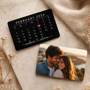 Custom Calendar Metal Wallet Card with Photo, Personalized Anniversary Gift for Him