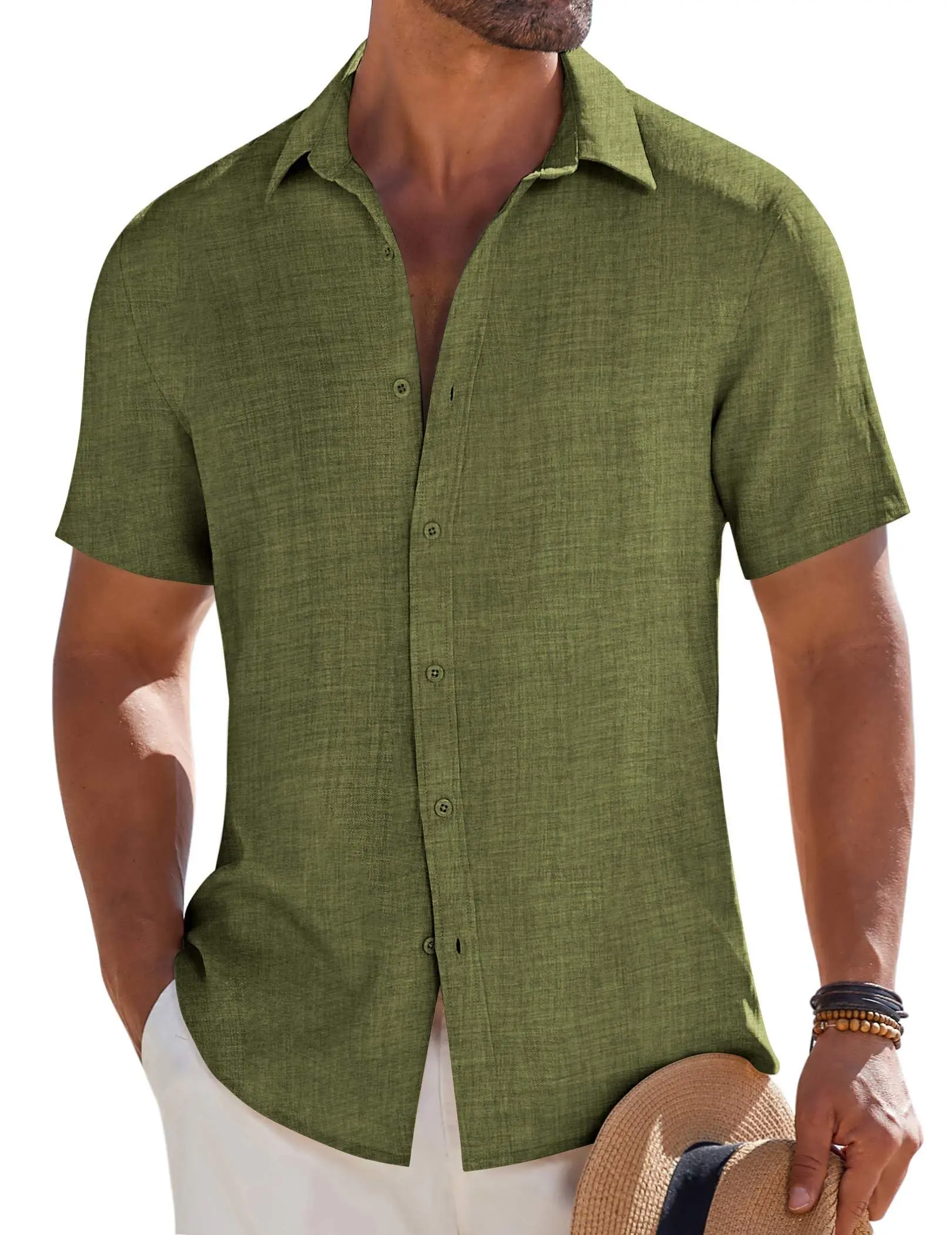 COOFANDY Mens Button Down Short Sleeve Shirt Casual Beach Shirt Summer Vacation Textured Shirts