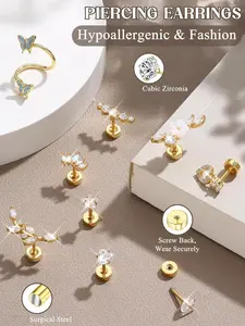Sparkle 9 Pcs Silvery Helix Piercing Stud Collection for Women Men Comfort Stainless Steel Alloy Diverse Distinctive Wing Foliage Reptile Designs Match Helix Tragus Conch Piercing for Routine Daily Wearing Individual Ear Beauty Styling