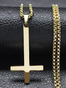 Witchcraft Pagan Stainless Steel Upside Down Cross Necklace Women Men Inverted Cross Necklace Jewelry collier