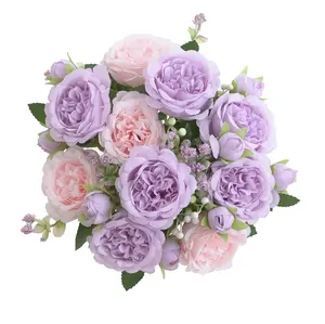 3 Packs Artificial Peonies Flowers, Silk Purple Fake Peonies Flowers Faux Bouquet for Centerpiece Table Wedding Party Home Decor