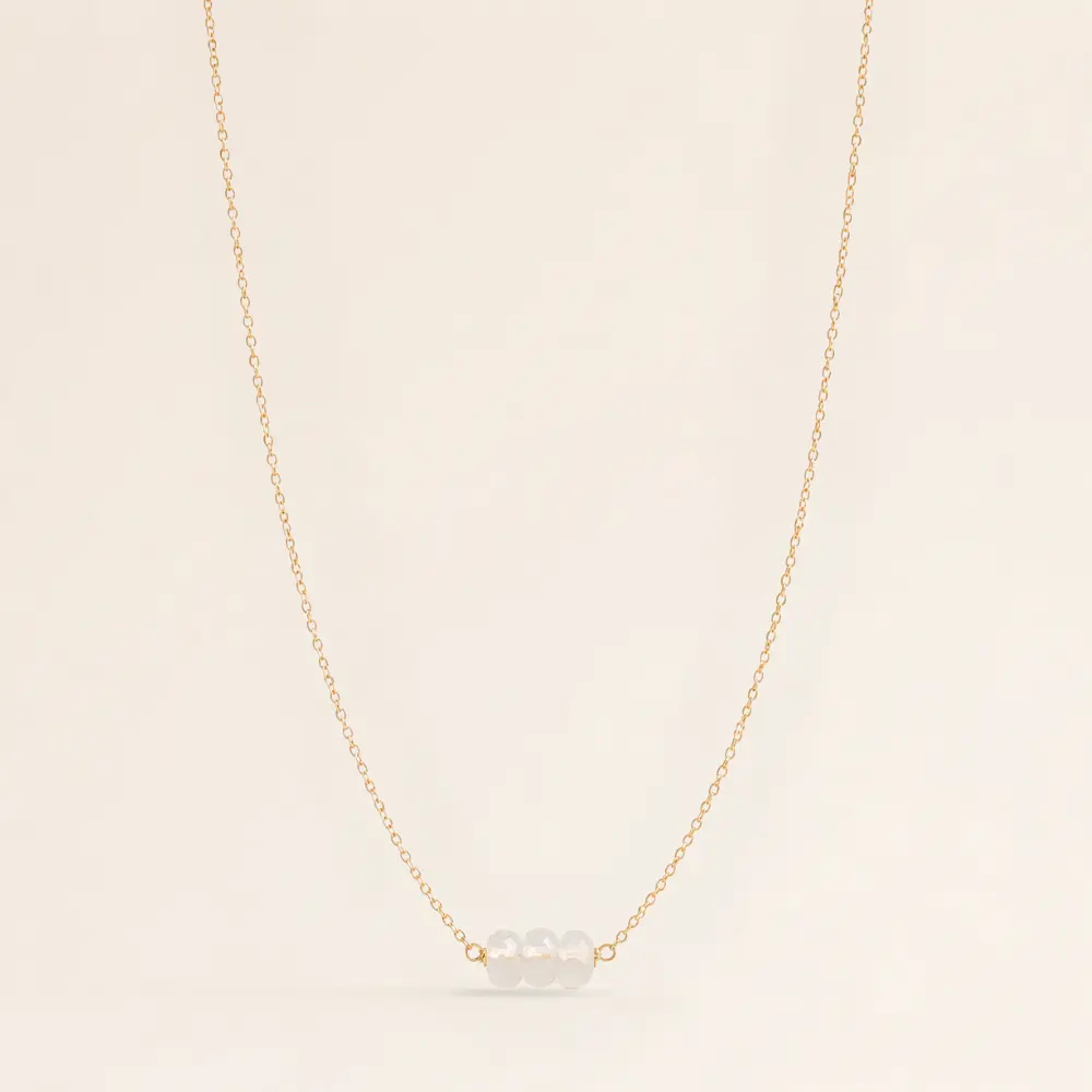 April Birthstone Three Gem Necklace with Faceted Clear Quartz