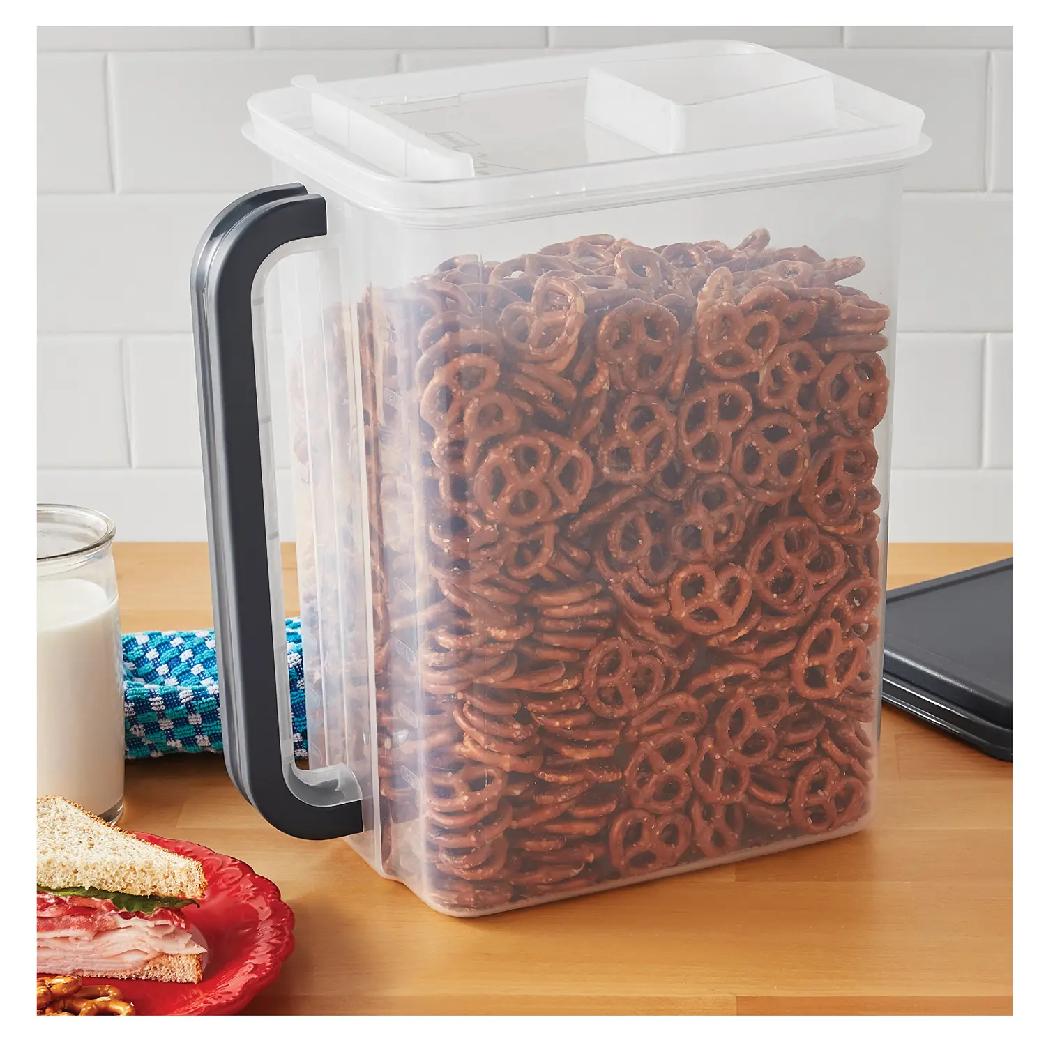 Plastic Bread Bin and Bread Storage Keeper Container with Lid, Pantry Bread Organizer for Loaf Bread and Food Storage, Clear with Gray Lid, 5.25" x 5.25" x 13.62"