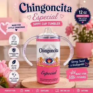 Chingoncita Pink 12 oz dual lid sippy cup