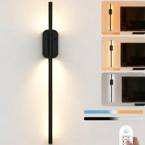 Simple Wall-Mounted LED Light, Rechargeable USB Operated Wall Sconce Set of 2, Dimmable Battery Wall Sconce with Remote Control,3000K-6500K LED Wireless Wall Light for Bedroom,Living Room,  Black(2 Pack)