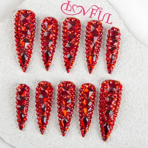 Lovful | Stiletto Mid Length 1.7'' Opulent Handmade Acrylic Press On Nails | 10PCS Reusable, Salon Quality, H39-H248