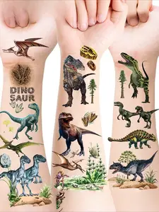 Realistic Dinosaur Temporary Tattoos, 12 Sheets Assorted Jurassic Designs, T-Rex Triceratops Pterosaur Velociraptor Stegosaurus, Party Favors, Temporary Fake Tattoo
