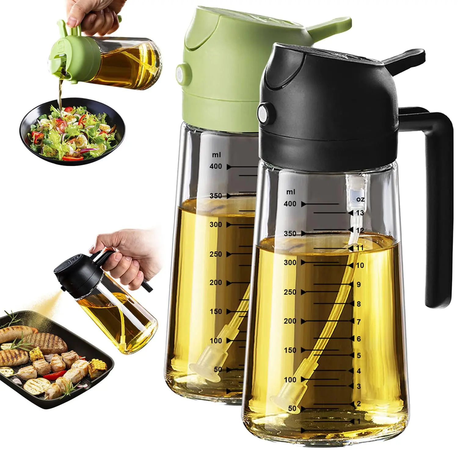 2 Pack Light-Blocking Dark Oil Sprayer for Cooking, 2 in 1 Olive Oil Dispenser Bottle for Kitchen, Premium Dark Glass Oil Bottle, Food-Grade Oil Mister for Air Fryer, BBQ