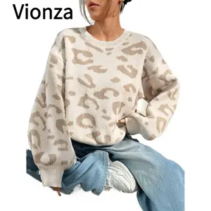Casual Leopard Print Sweater for Women, Cozy Loose Fit Knit Pullover with Drop Shoulders, Trendy Autumn/Winter Streetwear, Perfect for Cozy Loungewear and Fashionable Fall Outfits