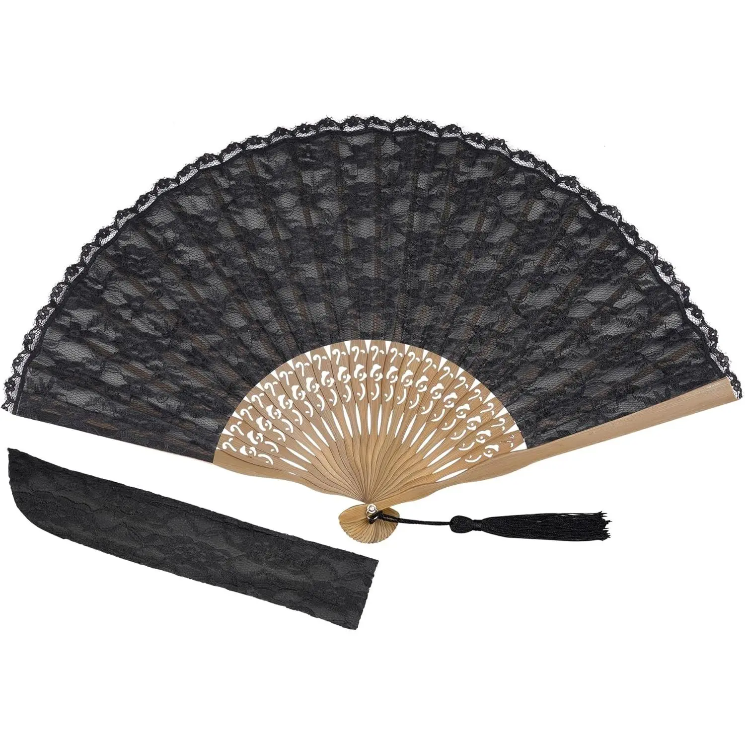 Women's Elegant Synthetic Lace Fabric Portable Handheld Chinese Folding Fan - Home & Festive Party Accessory for Decoration, Birthday, Wedding Use (Closed 8.8"), Anniversary