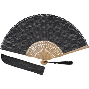 Lace Handheld Chinese Folding Fan  Silk Folding Fan for Women Wedding Decoration Dancing Party