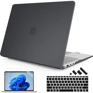 Matte Case for 13.Microsoft Surface Laptop 7 2024 Surface Laptop 13.8 Inch Cover Fits Model 2036, Keyboard Cover +Screen Protector +Dust Plugs, Matte Black