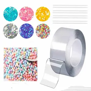 DIY Glitter Nanopolymer Tape & Colorful Sequin & Foam Ball & Straw Set, 12pcs/set Nano Tape Bubbles Kit, DIY Creative Nano Tape Bubble Kit