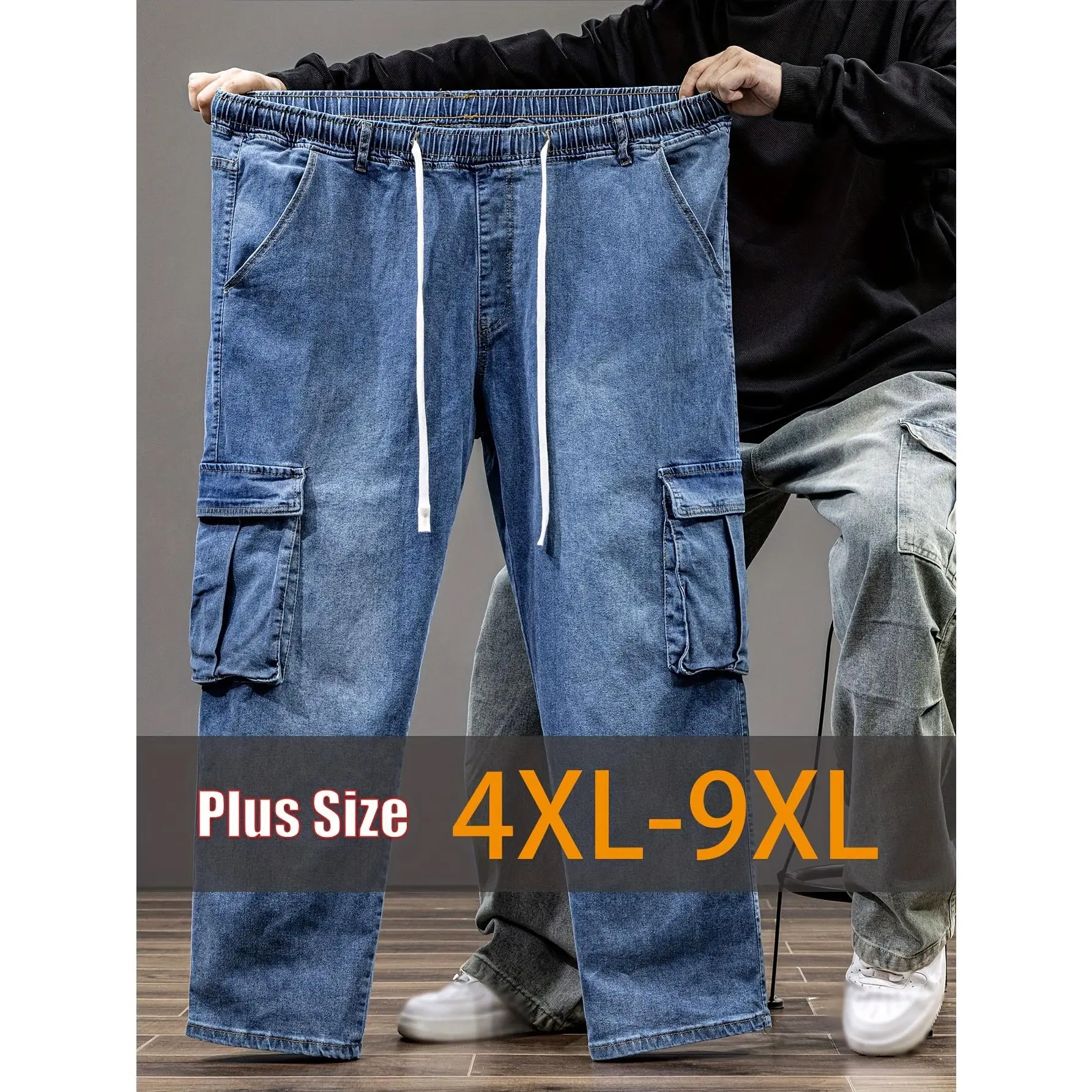 Men's Plus-Size Jeans, Baggy High Stretch Denim with an Elastic Waistband, Casual Oversized Fit for Work and All-Day Wear, Plus Sizes, Denim Look Jeans, Loose Fit Jean