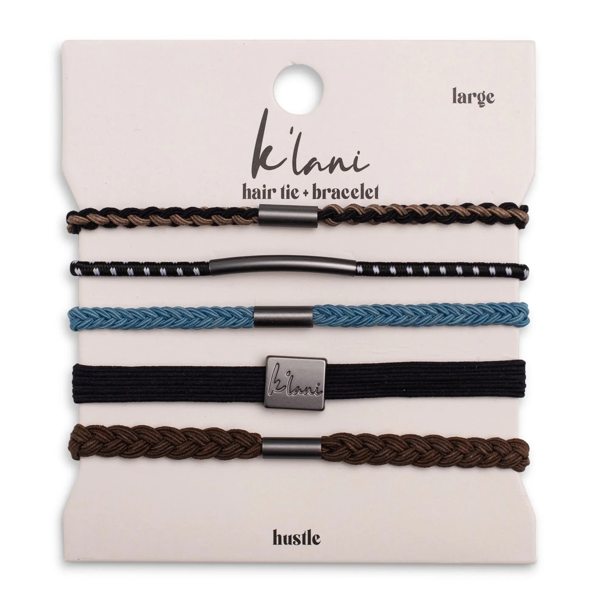 "Hustle" Solid Black, Brown & Blue Hair Tie Bracelets "Hustle" Solid Black, Brown & Blue Hair Tie Bracelets