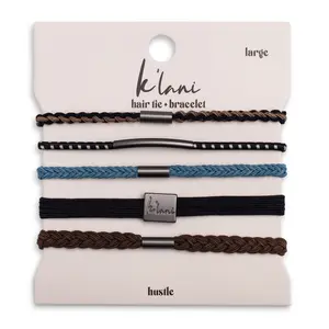 "Hustle" Solid Black, Brown & Blue Hair Tie Bracelets
