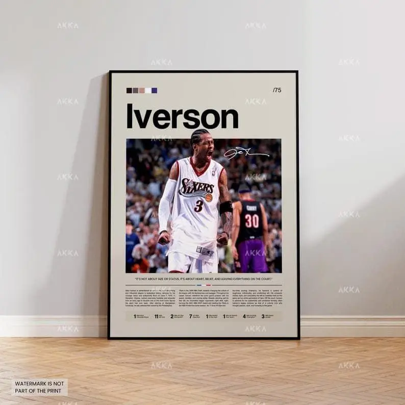 Allen Iverson Poster, Philadelphia 76ers Wall Art, NBA Print Decor, NBA Poster, Basketball Poster, NBA Basketball