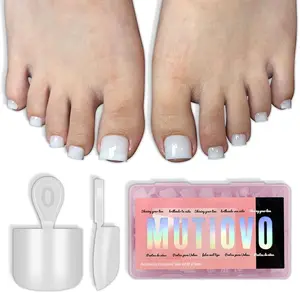 MUTIOVO Short Square Toe Nail Tips Pure Color White, Soft Gel Full Cover Fake Toenails Extension Kit, 224 Pcs 16 Sizes, No Glue Included, Need Builder Gel & Top Coat for Salon & DIY Pedicure