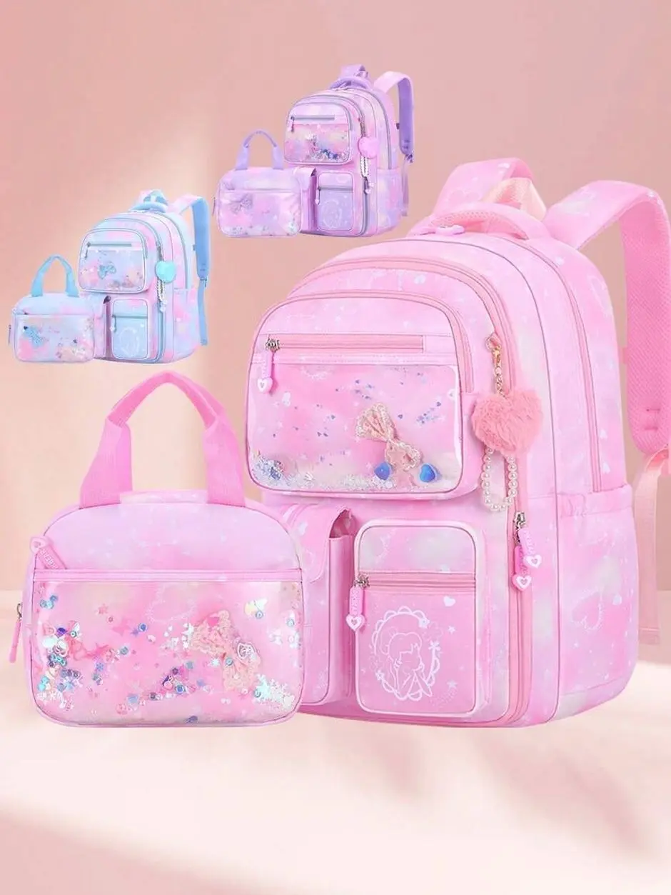 Girls 2-Piece Backpack Set with Matching Lunch Bag, Durable School Bookbag with Adjustable Straps, Lightweight Travel Daypack for Students