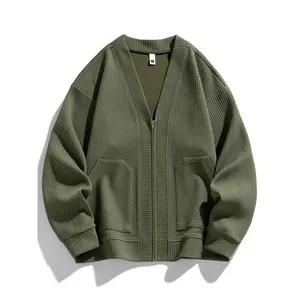 Knitwear Men's Oversized Cardigan Jacket - Black Zippered Knit Coat Menswear Tops