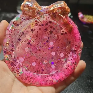 Pink and Glitter Resin Tray with Bow Design and Colorful Glitter Accents