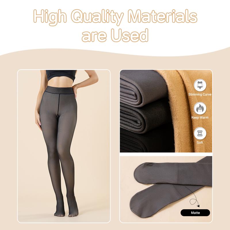 Fleece-Lined Sheer Tights for Women – Warm Winter Leggings Pantyhose with a Translucent Look