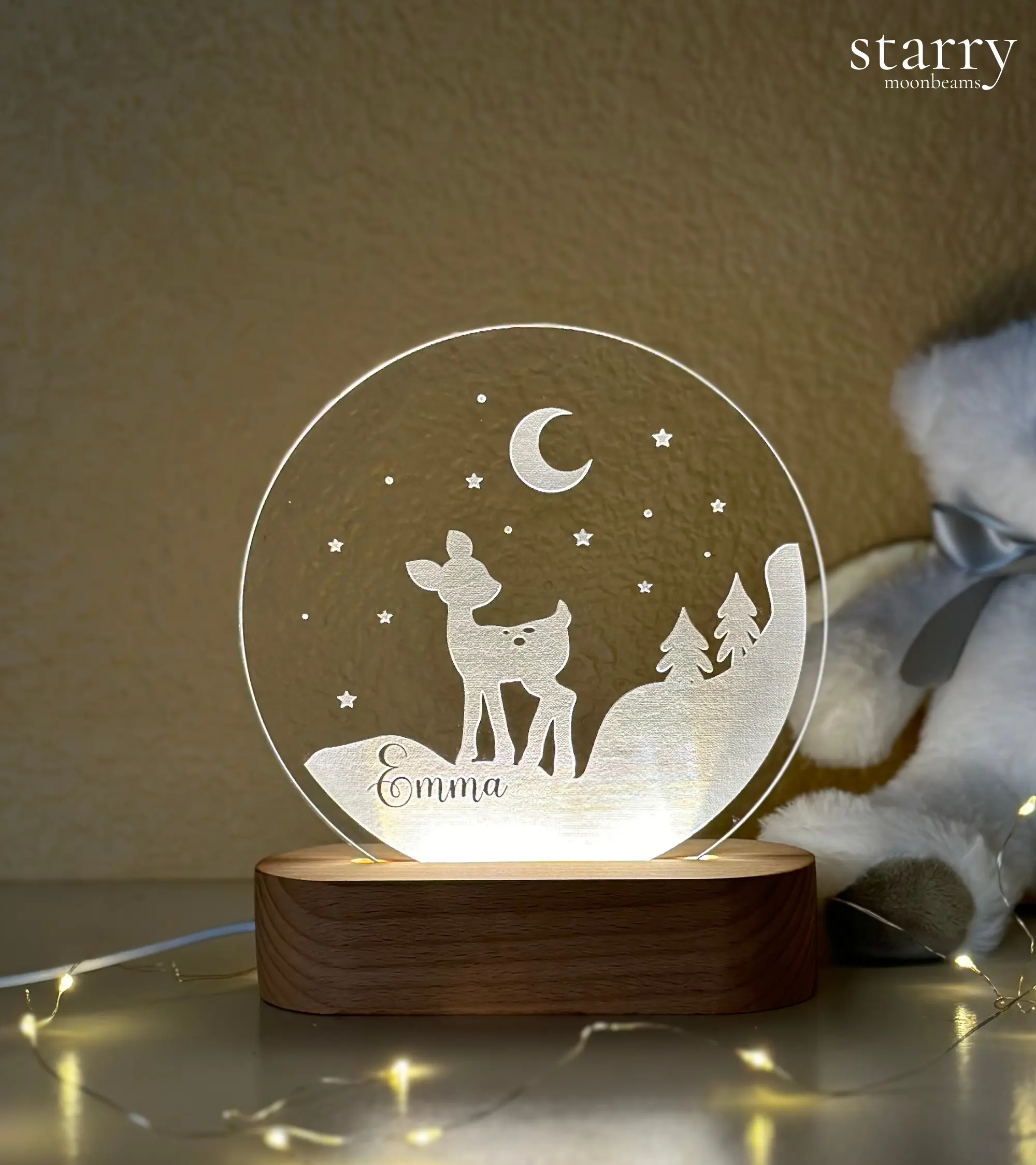 STARRY MOONBEAMS Moon & Stars Custom Night Light for Kids Woodland Nursery Gift for Girl Baby Shower Gift for Boy Personalized Nightlight Kids Bedroom Decor Name Personalized Night Lamp 2024