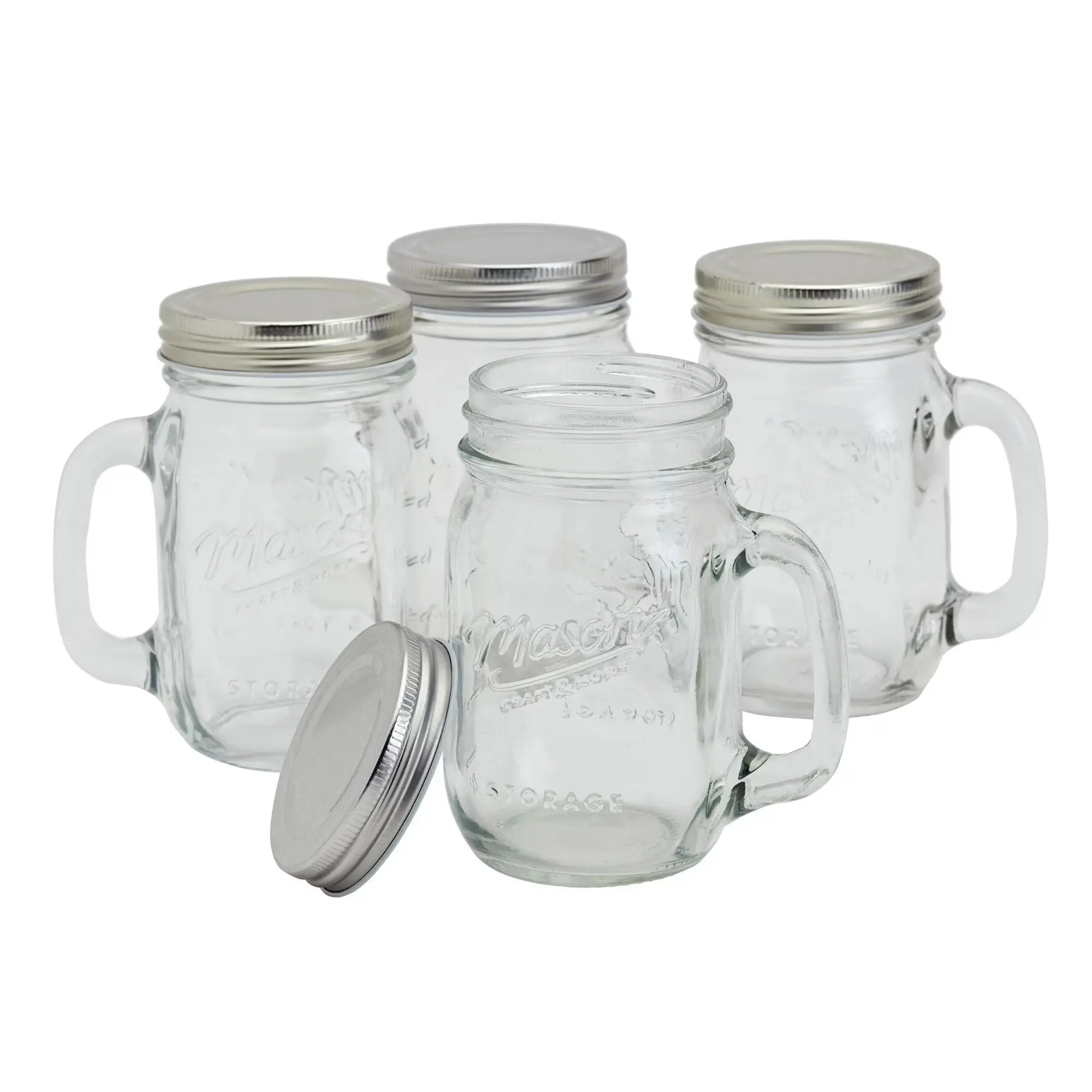 8 Piece Glass Drinking Jars Set with Stainless Steel Lids, 16 oz