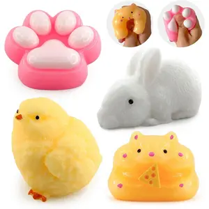 Taba Squishy Toys 4-Pack, Soft Sensory Fidget Squishies for Stress Relief, Kawaii Fufu Squishies, Party Favors & Goodie Bag Fillers for Kids, Fidgets Squishies