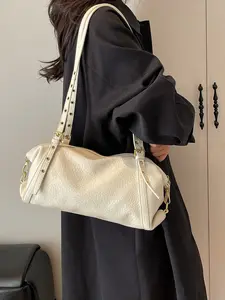 Y2K Retro Leather Shoulder Bag, Edgy Eyelet Design, Baddie Aesthetic, Stylish Accessory for Trendy