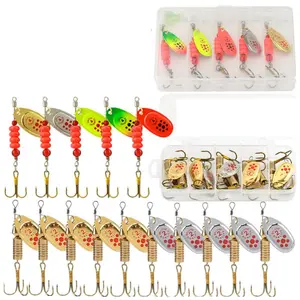 Fishing Lure with Box, 5/10pcs Fishing Lure Set Rotating Spoon Metal Bait Fishing Lure, Sequins Crankbait Spoon Baits for Bass Trout Perch Pike