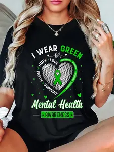 100% Cotton Heart I Wear Green For Mental Health Awareness Month T-Shirt