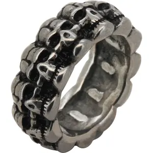 316L Stainless Steel Gunmetal Plated 10mm Skull Head Band Ring