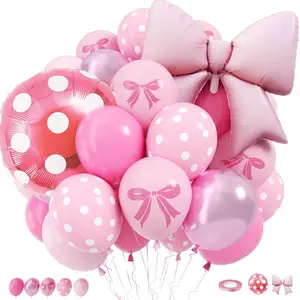 Pink Bow Mouse Balloon Kit 12" Latex & Hot Pink Polka Dot Bow Foil Balloons for Theme Party Decor