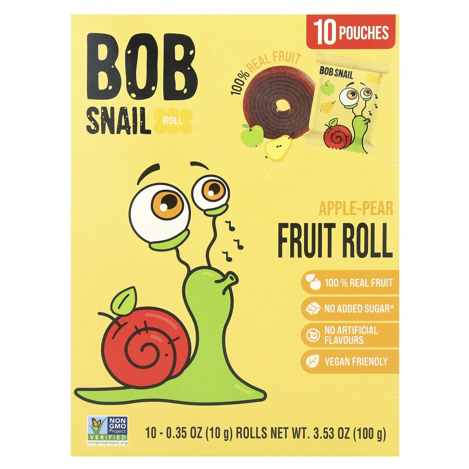 Bob Snail Fruit Rolls, Apple-Pear, 10 Pouches, 0.35 oz (10 g) Each