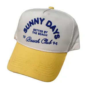 Sunny Days Yellow Vintage Trucker Hat  Better by the Beach Embroidered Design for Bikinis Collection
