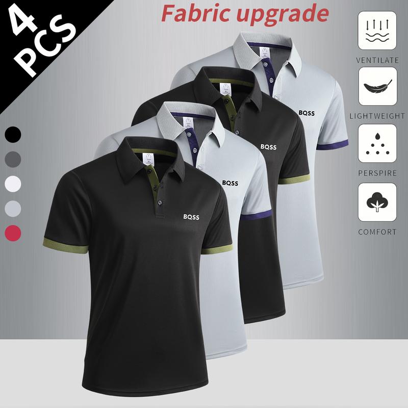 4-Pack summer new men's short-sleeved t-shirt polo shirt solid color light board leisure sports travel vacation outdoor camping men's polo shirt golf bottoming shirt